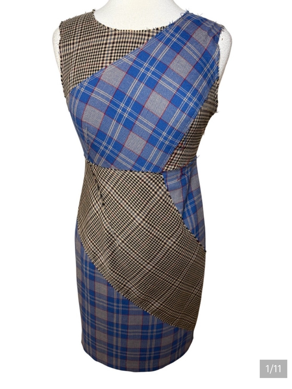Anthropologie Tracy Reese NWT Blue & Brown Plaid Patchwork Sheath Dress